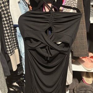 SHEIN Black Ruched Cutout Dress